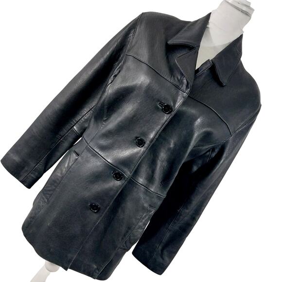 CHARLES KLEIN! SLEEK, CHIC BLACK GENUINE LEATHER TAILORED JACKET, COAT! SZ M - Picture 12 of 12